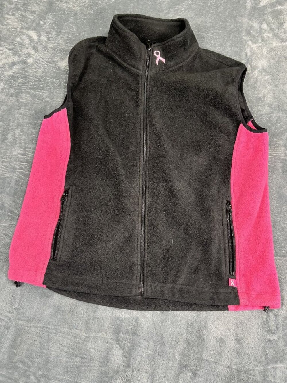 Breast Cancer Site Womens Black & Pink Fleece Full-Zip Vest XL